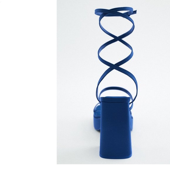 ZARA BLUE STRAPPY PLATFORM HEEL SANDALS $129 - Picture 3 of 5